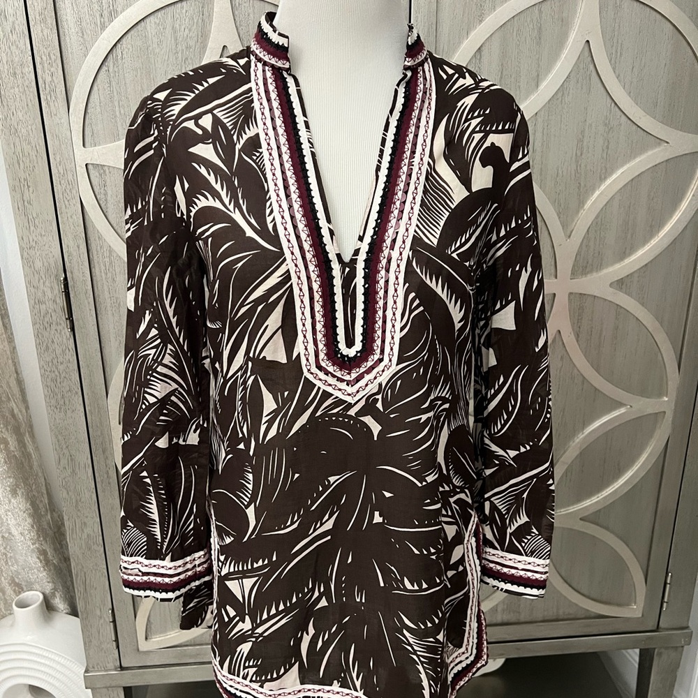 Tory Burch Brown and White Tunic Top